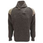 British Wool Byreman - Chunky knit Shawl Collar Sweater with Harris Tweed patches